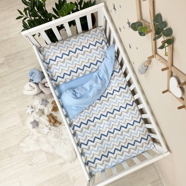 Комплект постельного белья Маленькая Соня фланель Зигзаг серо-голубой для новорожденных