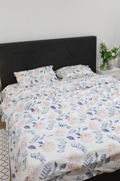 Постельное белье Bedclozzzes ранфорс розовые гортензии с синим (№6683+56) евро