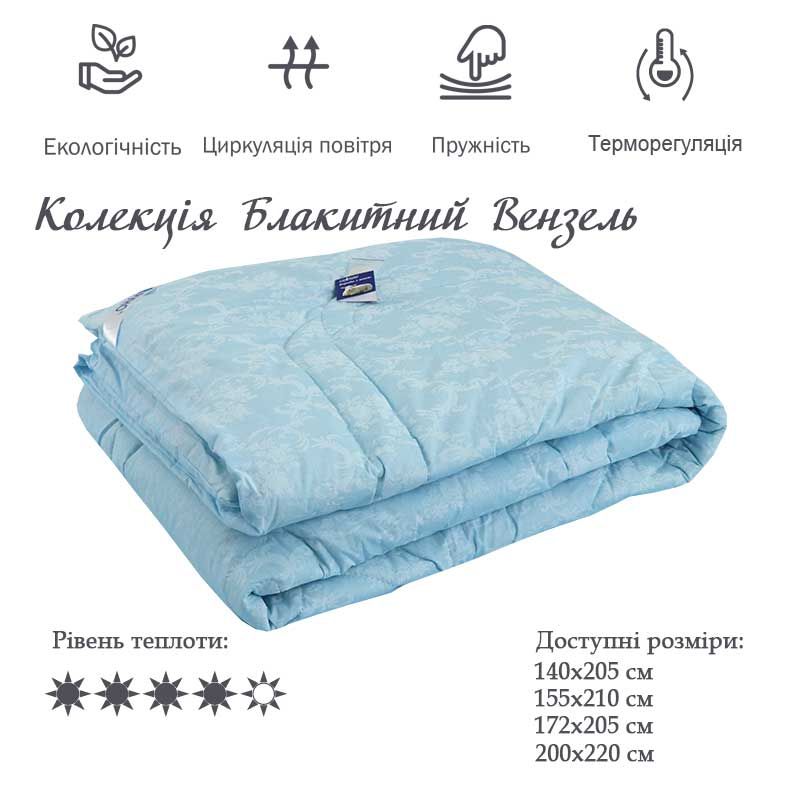 Одеяло Руно шерстяное Комфорт Голубой Вензель 172x205 см