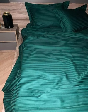 Постельное белье MLS сатин страйп Delux зеленый двуспальный