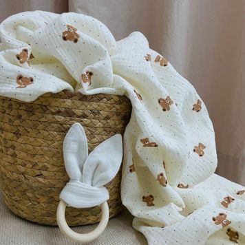 Пелюшка Маленька Соня муслін Ведмедики і крапки 95x135 см