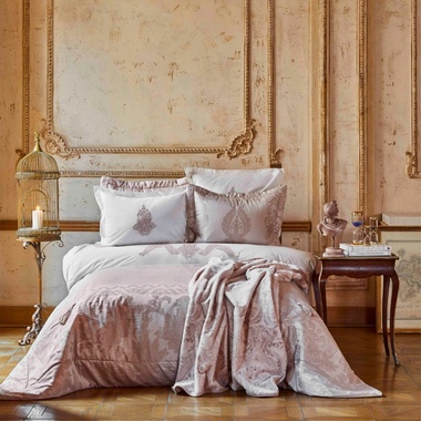 Постельное белье с покрывалом + плед Karaca Home Adrila rosegold хлопок золотисто-розовый евро