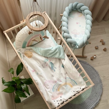 Комплект постільної білизни Маленька Соня Райдужний єдиноріг + кокон м'ятний для новонароджених