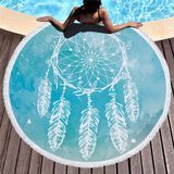 Пляжное полотенце с бахрамой круглое Homytex Ловец снов голубое 150x150 см
