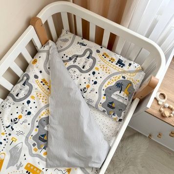 Комплект постільної білизни Маленька Соня Baby Mix Залізна дорога жовтий для новонародженого