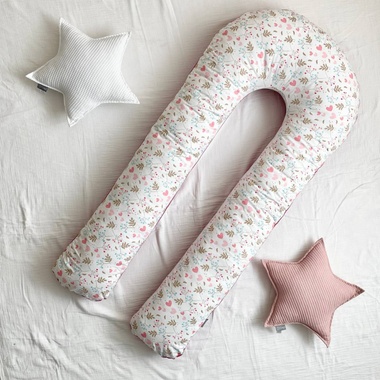 Подушка для вагітних Маленька Соня велюр/поплін Сердечка з гілочками 145x60x15 см