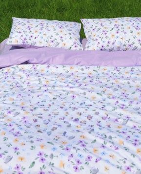 Постельное белье Bedclozzzes ранфорс Фиалки с однотонным (№6637+106) евро