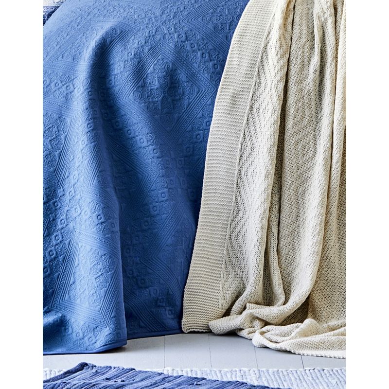 Постельное белье с покрывалом + плед Karaca Home Levni mavi 2020-1 хлопок синий евро