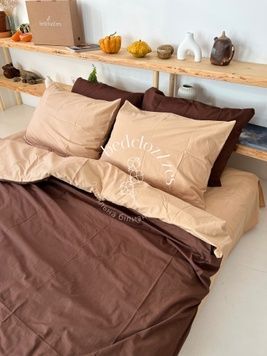 Постельное белье Bedclozzzes ранфорс бежевый+шоколад (№12+82) евро
