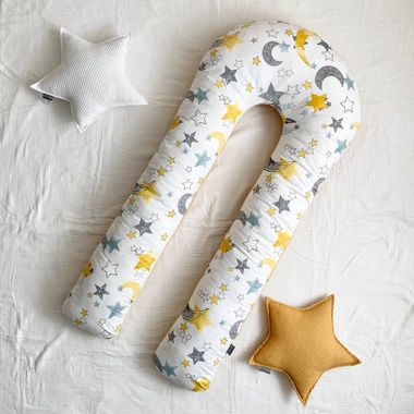Подушка для вагітних Маленька Соня велюр/поплін Арт зірки гірчиця 145x60x15 см