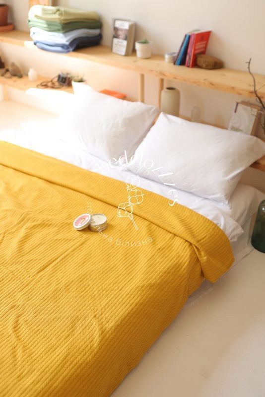 Хлопковое покрывало Bedclozzzes косичка горчичное №23 150x220 см