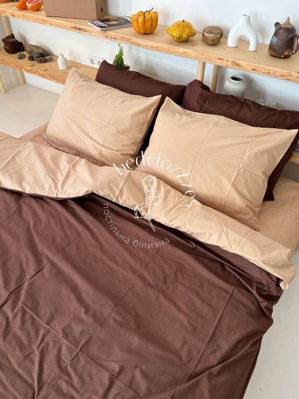 Постільна білизна Bedclozzzes ранфорс бежевий+шоколад (№12+82) євро