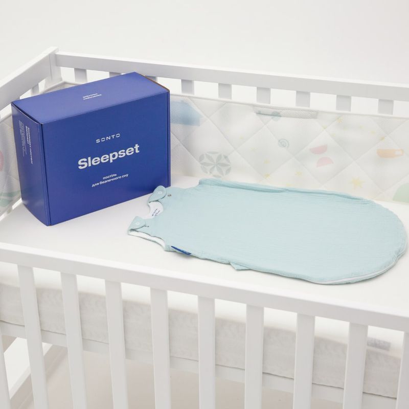 Дитяча літня постіль Sonto Sleepset - Мʼятний крем - 63см&ndash;0-3 місяці із заокругленими кутами 60x120 см