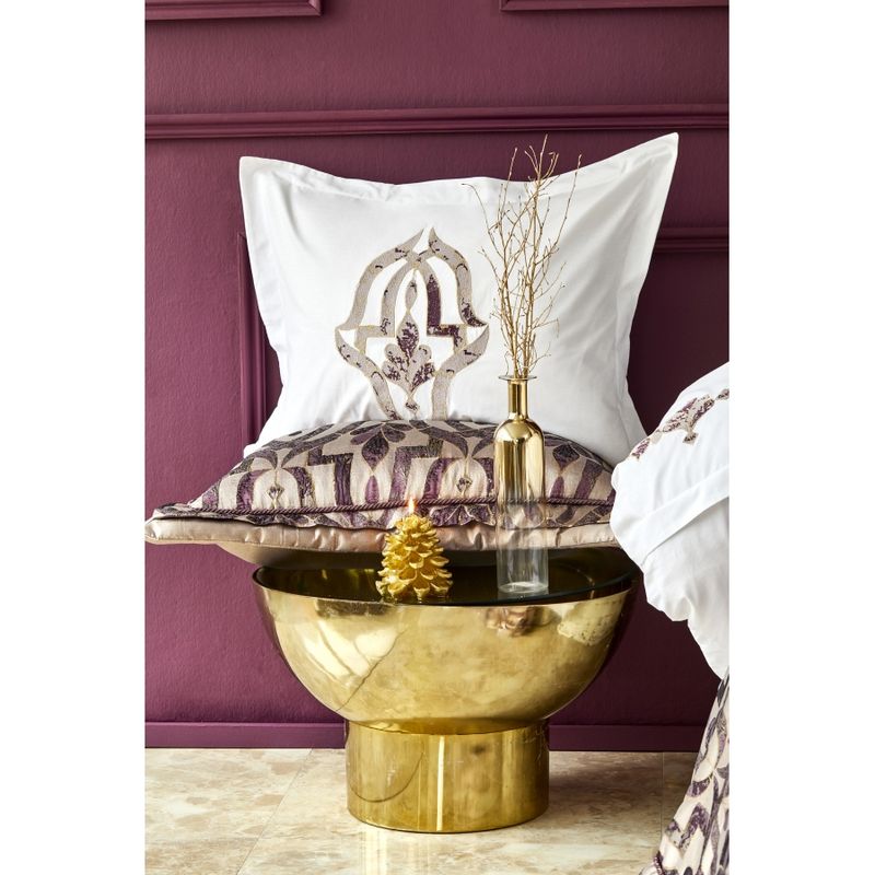Постільна білизна з покривалом + плед Karaca Home Morocco purple-gold бавовна золотий евро