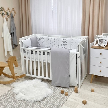 Комплект постельного белья Маленькая Соня Арт Дизайн "Ежик" серый для новорожденных