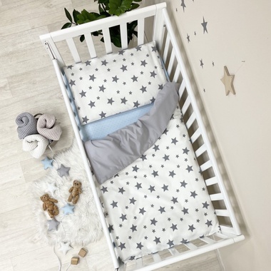Комплект постельного белья Маленькая Соня Happy night Звезды серый для новорожденных