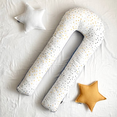 Подушка для беременных Маленькая Соня велюр/поплин Акварельный горошек горчица 145x60x15 см