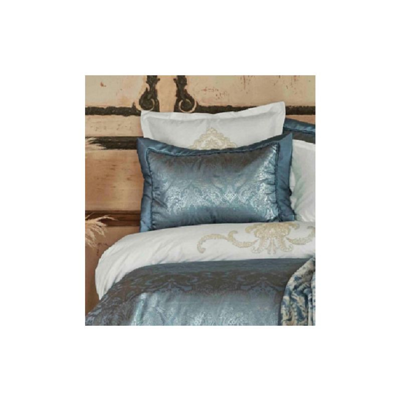 Постельное белье с покрывалом + плед Karaca Home Ofelia mavi хлопок голубой евро