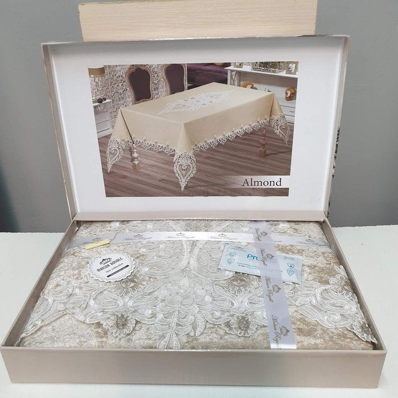 Скатертина прямокутна велюр 160х220 , Almond Kappuccino