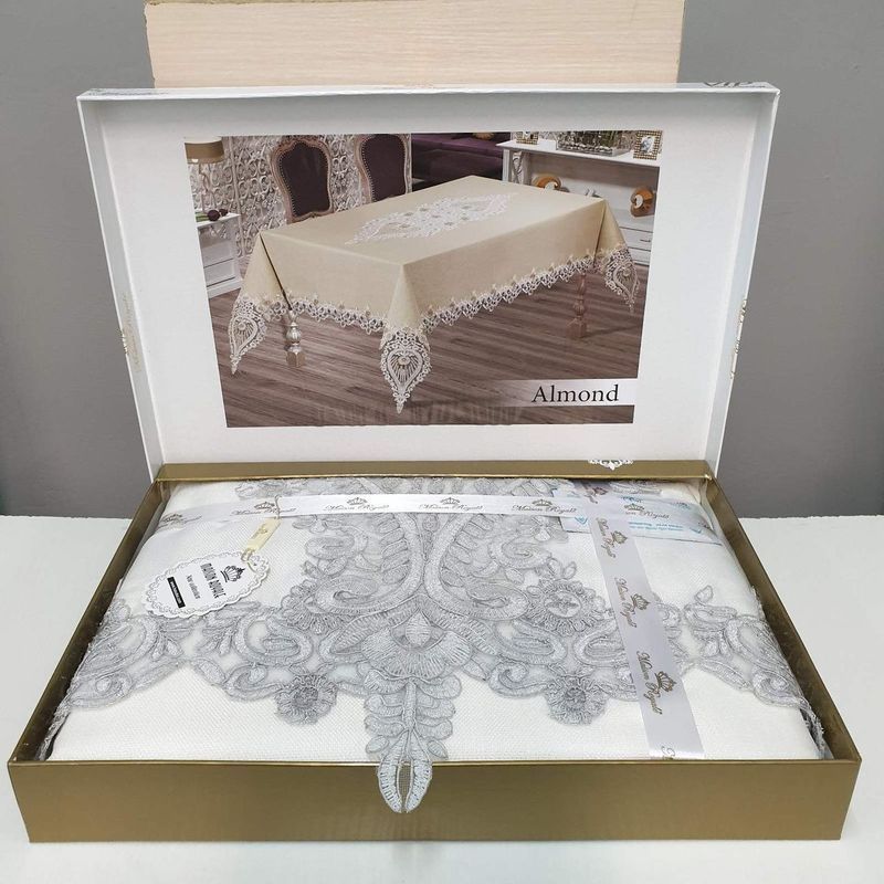 Скатерть прямоугольная люрекс 160х220 , Almond Cri