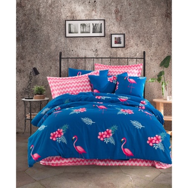 Постільна білизна Lotus Home Perfect Ranforce Flamingo блакитний сімейний
