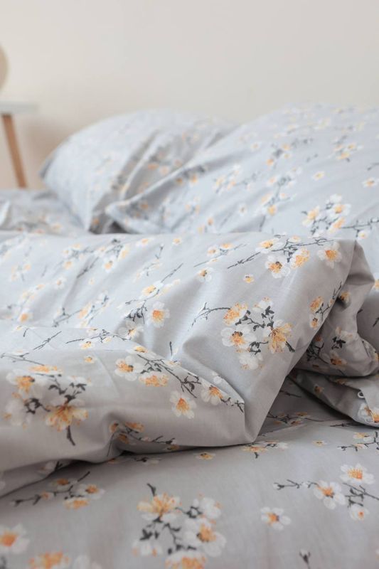 Постільна білизна Bedclozzzes ранфорс Сірий цвіт з однотонним (№6541+54) сімейний