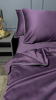 Постельное белье MLS сатин Delux темно-фиолетовое с перламутровым кантом семейный