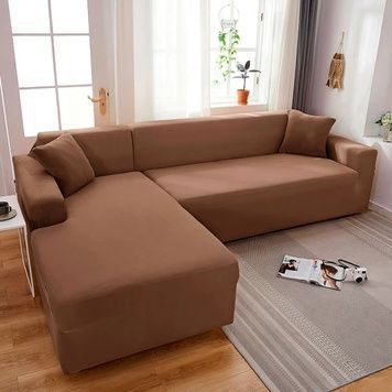 Чехол на диван LoveYouHome угловой велюр светло-коричневый