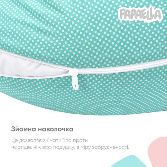 Подушка для вагітних та годування PAPAELLA з карабіном горошок ментол 30х190 см