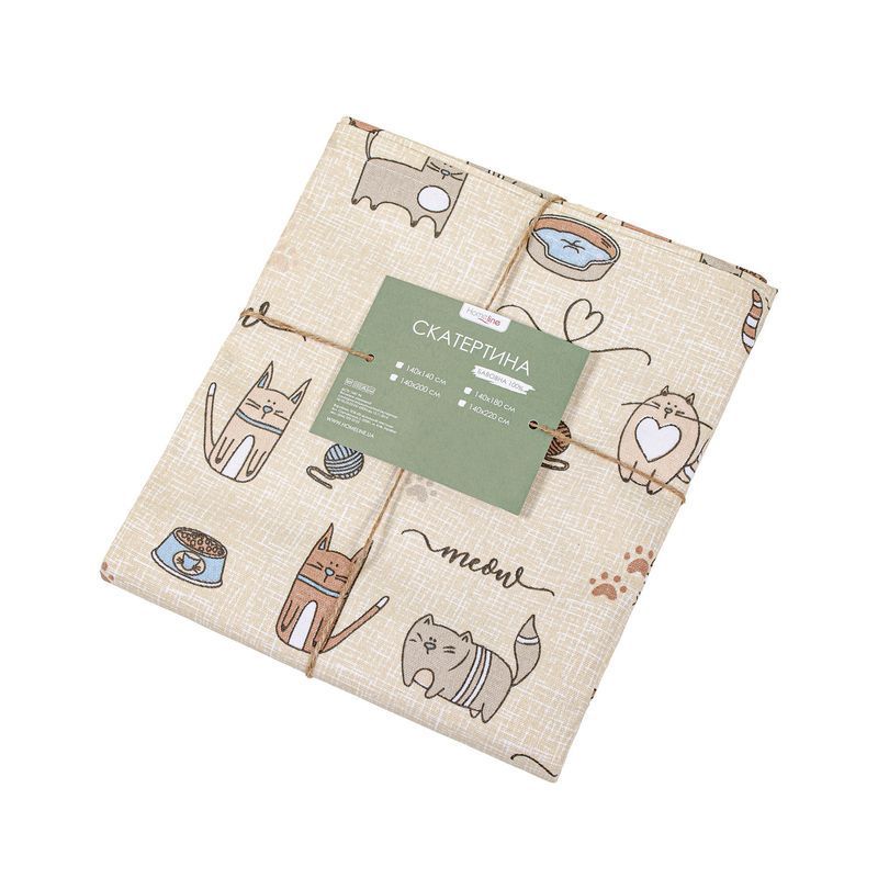 Скатертина Home Line "Кіт на кухні" пісочна 150х150 см