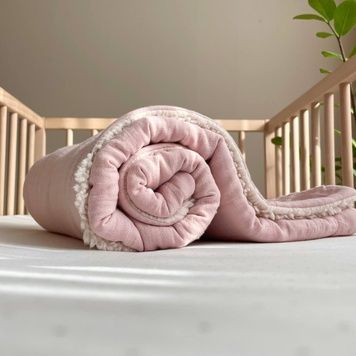 Плед Маленька Соня муслін на хутрі Teddy пудра 80x100 см