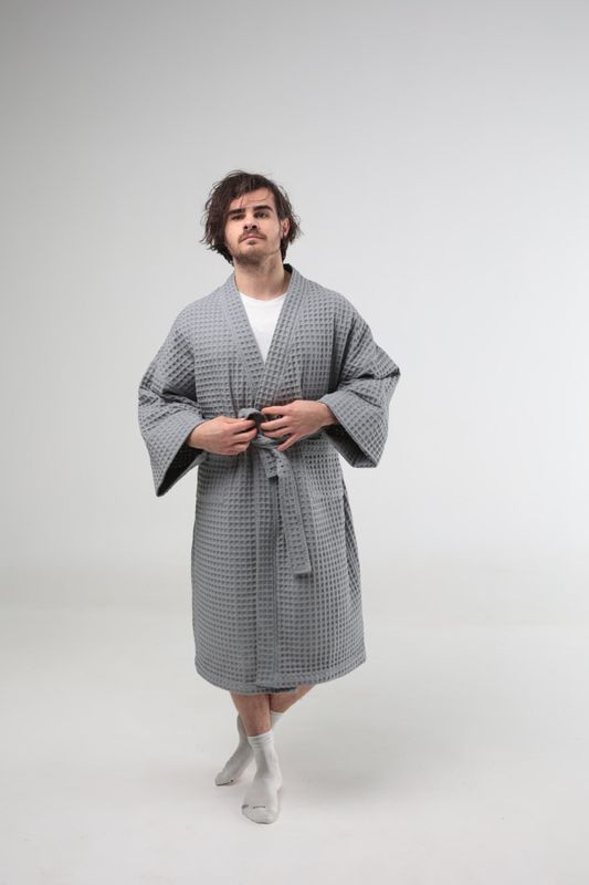 Вафельный халат Bedclozzzes мужской серый S-M