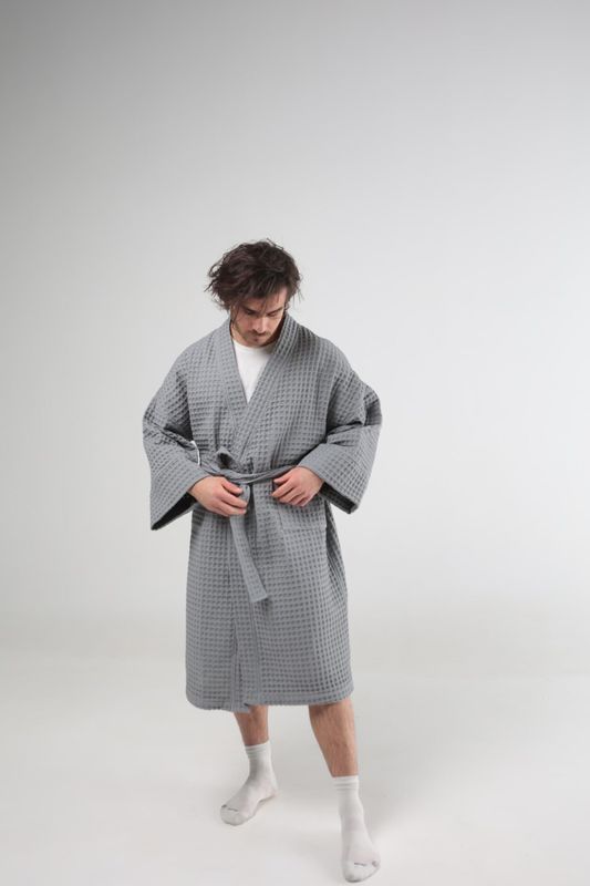 Вафельный халат Bedclozzzes мужской серый S-M