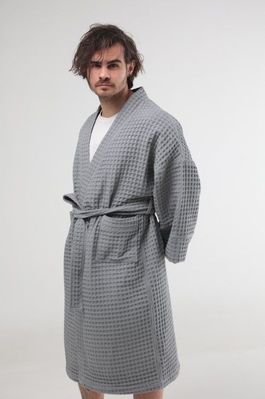 Вафельный халат Bedclozzzes мужской серый S-M