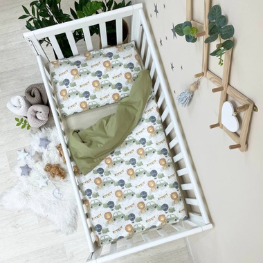 Комплект постільної білизни Маленька Соня Левеня з машинкою зелений для новонароджених