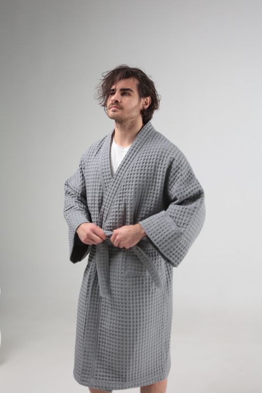 Вафельний халат Bedclozzzes чоловічий сірий M-L