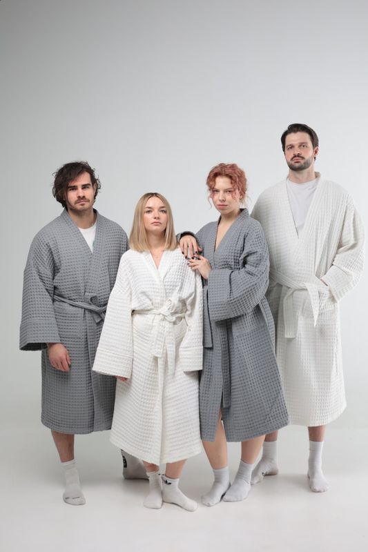 Вафельний халат Bedclozzzes чоловічий сірий M-L