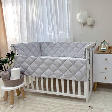 Стеганый бортик Маленька Соня серебро 30x60 см; 30x120 см