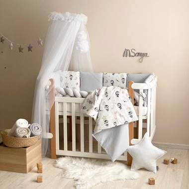 Комплект постільної білизни Маленька Соня Happy night Пінгвін сірий для новонароджених
