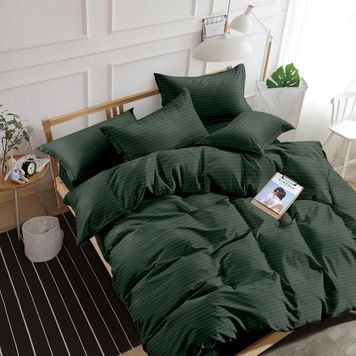 Комплект постільної білизни SoundSleep Stripe Dark Green сатин-страйп темно-зелений євро