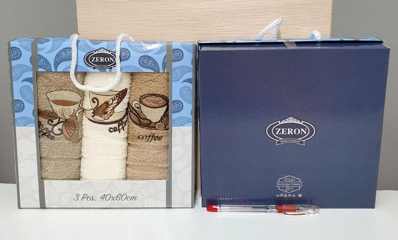 Кухонні рушники махрові Zeron 3 шт Coffe 30x50 см