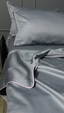 Постельное белье MLS сатин Delux серое с лавандовым кантом двуспальный