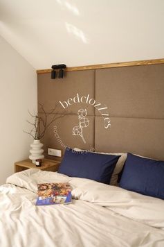 Постельное белье Bedclozzzes ранфорс песочный с синими наволочками (№7+83) 4 наволочки евро