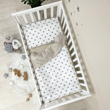 Комплект постельного белья Маленькая Соня Серо-бежевые сердца для новорожденных