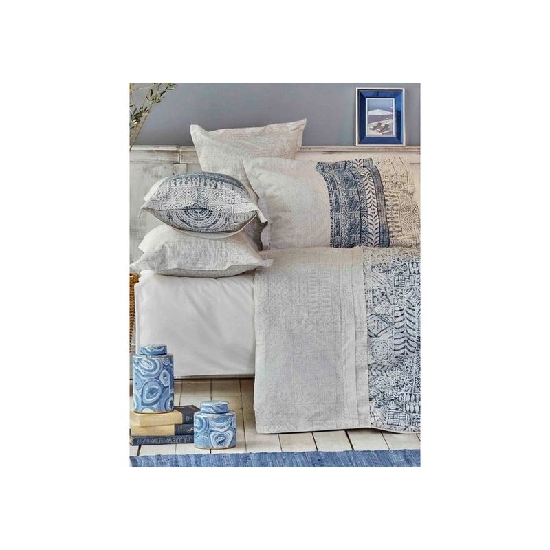 Постельное белье с одеялом Karaca Home Marea mavi ранфорс голубой евро