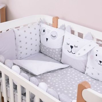 Постільний комплект Baby Veres "Smiling animals white-gray new" (6од.) для новонароджених