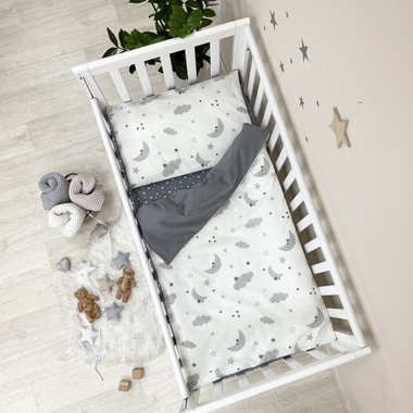 Комплект постельного белья Маленькая Соня Baby Mix Облака серые с луной для новорожденных