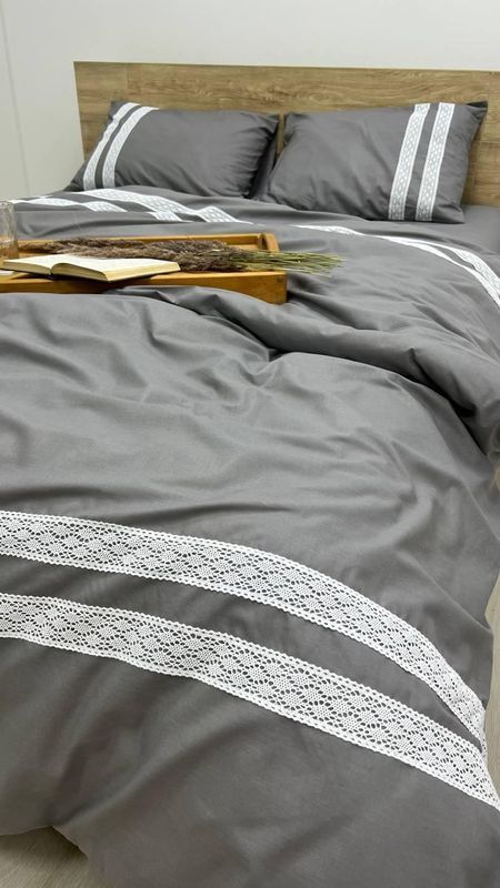 Постільна білизна Lusil з мереживом Сірий євро