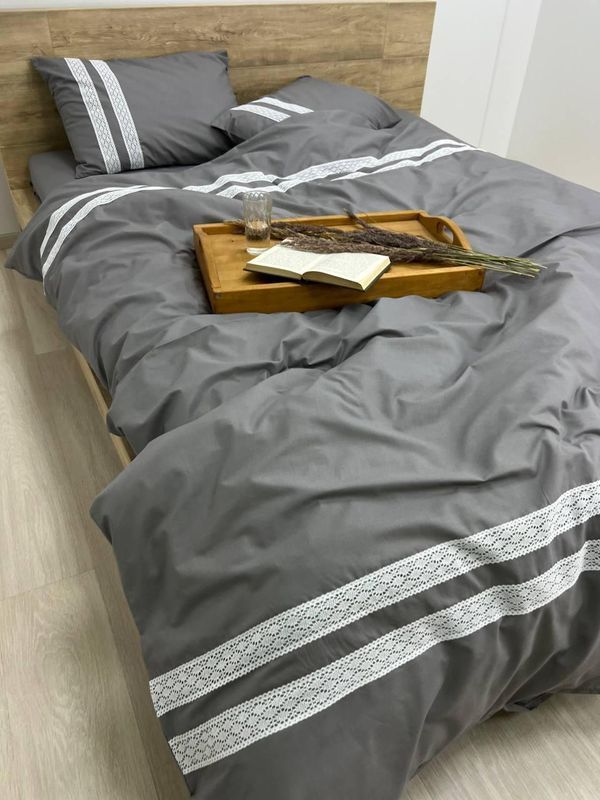 Постільна білизна Lusil з мереживом Сірий євро