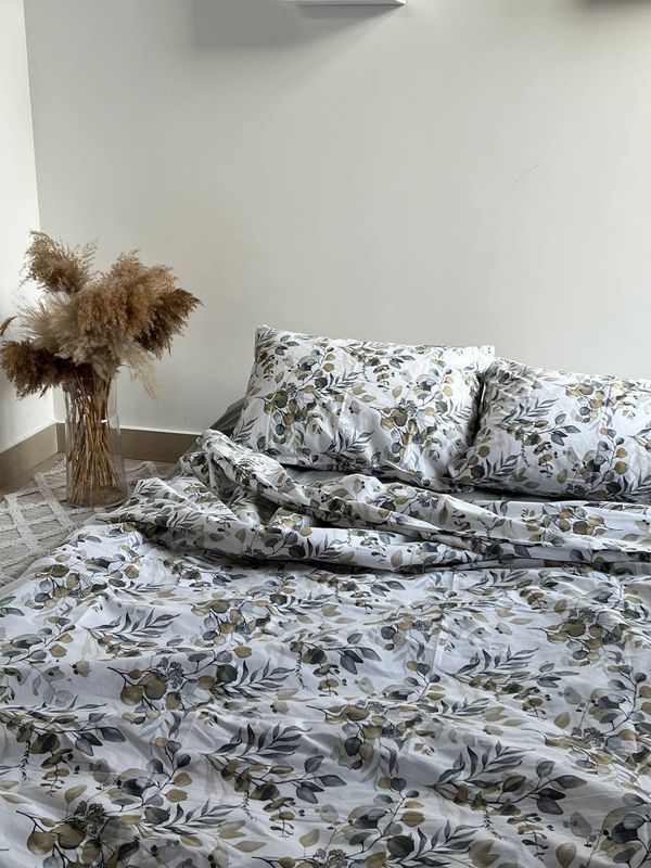 Постільна білизна Bedclozzzes ранфорс Осінній букет з сірим однотонним (№6495+54) євро